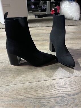 Steve Madden Black Stretch Sock Ankle Boots with Block Heel